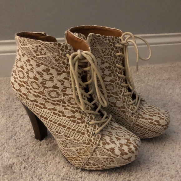 Crochet Lace Faux Leather Booties - Picture 2 of 13